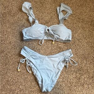 Dippin' Daisy's Light Blue Ruffled Strap Bikini Set